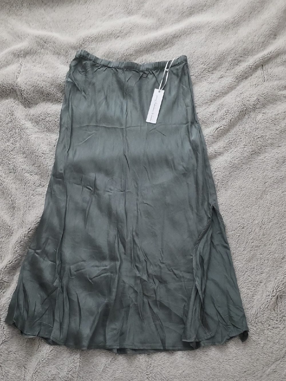 Young Fabulous & Broke Olive Satin A-Line Midi Skirt